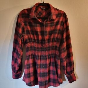Fashion Nova Women's Red & Black Plaid Button-Up Shirt Size Large